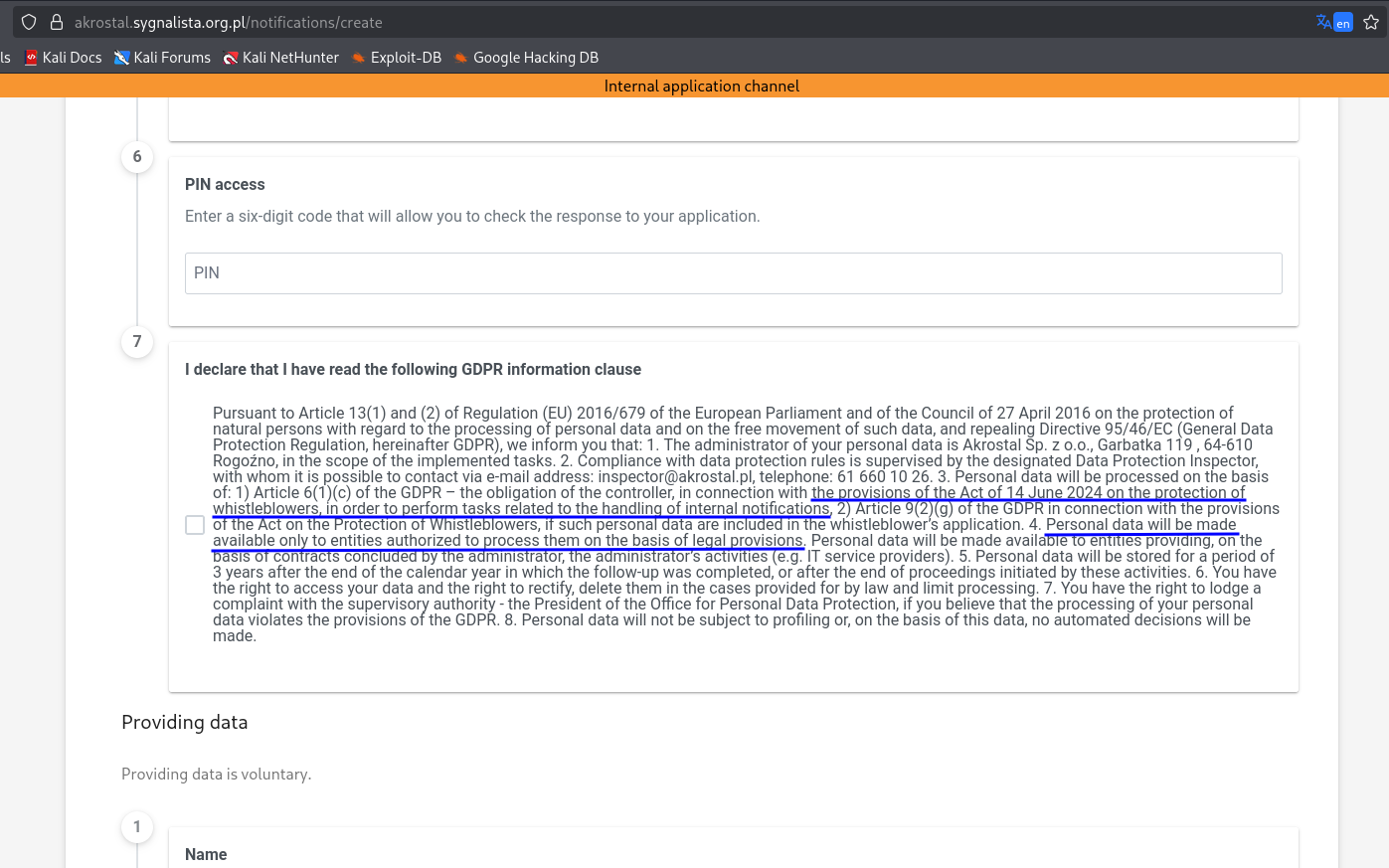 Sygnalista GDPR Compliance Clause